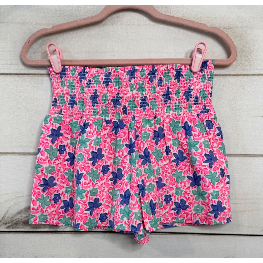 Vineyard Vines Women Plumeria Pull-On Shorts Malibu Pink Floral Smocked XS NEW